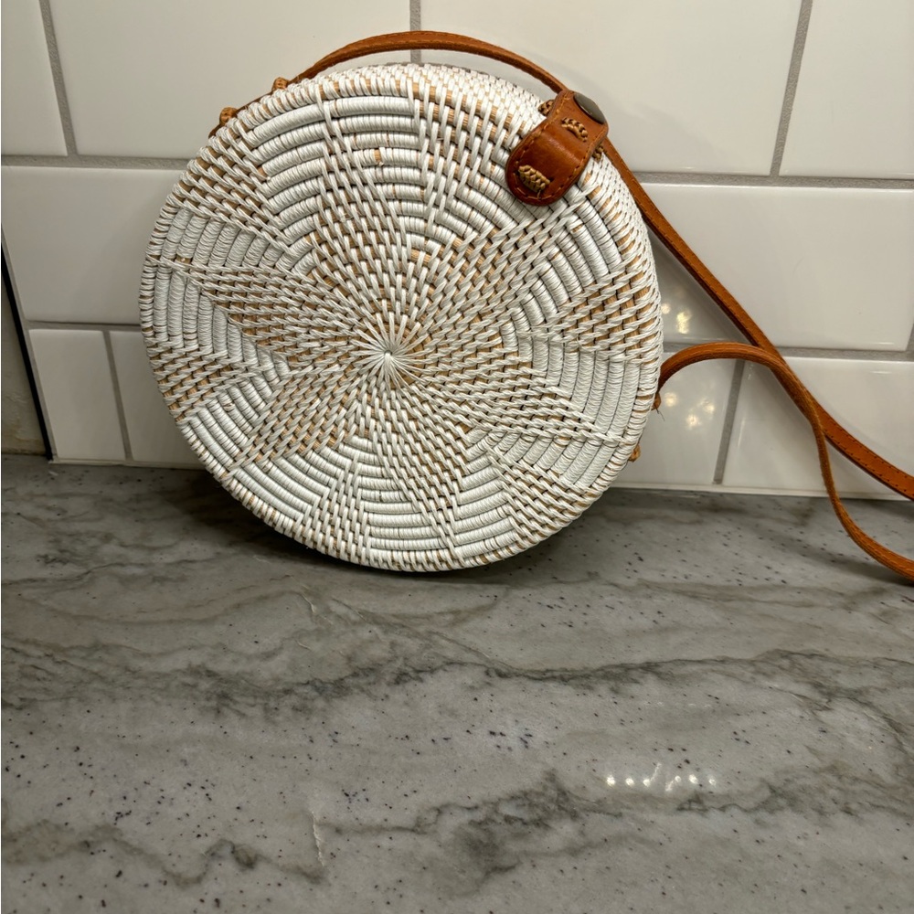 Street Level White and Tan Crossbody Bag with Leather Accents